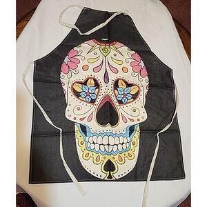 Kitchen Crafting Apron Canvas Over the Neck White Skull Floral Design